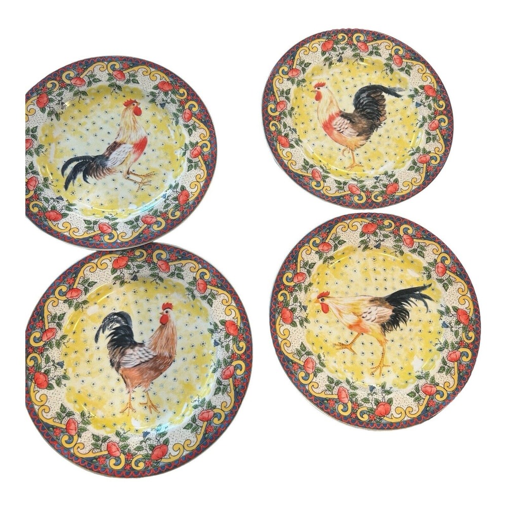 AMERICAN ATELIER Petite Provence ROOSTERS Salad plates set‎ of 2